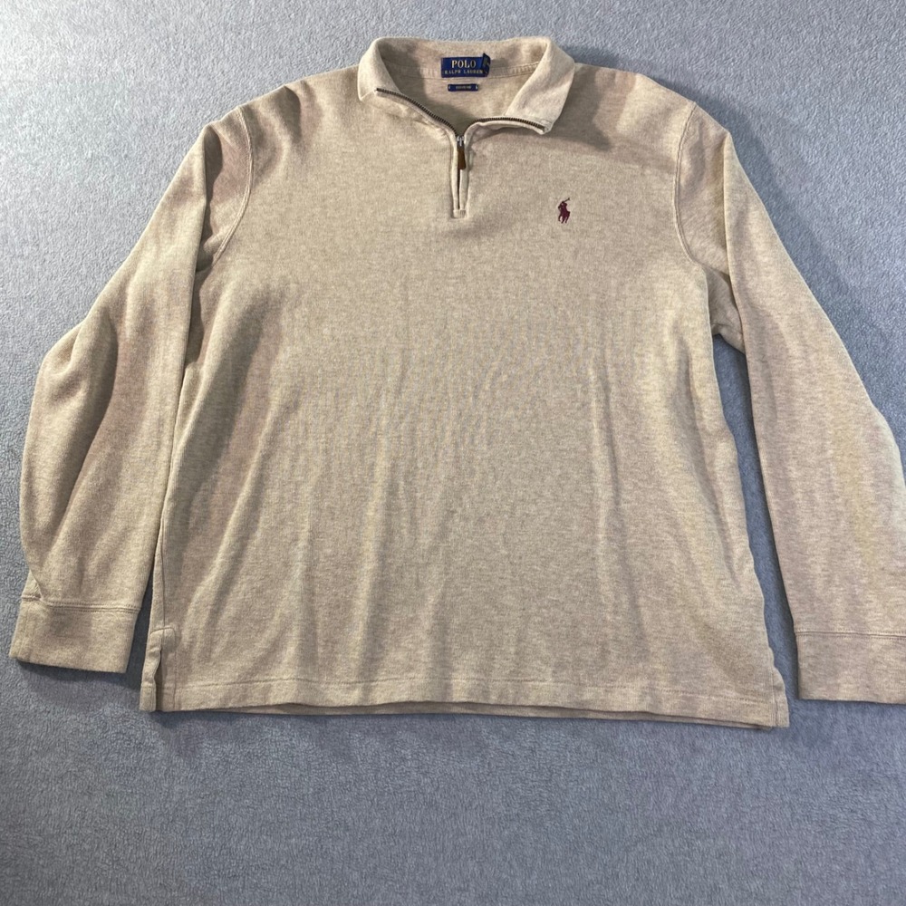 Polo Ralph Lauren Estate Rib Quarter Zip Mens Large Beige Oatmeal Pullover EUC